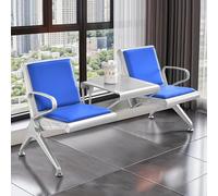FQMYLTYN Chaise d'accueil, Chaise de Salle D'aéroport, Banc de Réception de Bureau 2 Places en Cuir PU avec Table et Accoudoirs, pour Hall D'entrée, Hôpital, Banque, Salon de Coiffure(Blue)