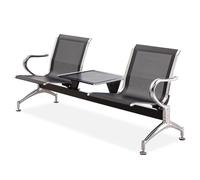 FQMYLTYN Chaise d'accueil D'aéroport avec Table et Accoudoirs, Chaises de Salle D'attente 2 Places, Banc d'accueil pour Bureau, pour Banque, Hôpital, École, Salon de Coiffure(Black)