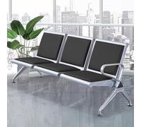 FQMYLTYN Chaise de Salle D'attente 3 Places, Banc d'accueil D'aéroport avec Dossier et Accoudoirs, Chaise de Réception de Bureau en Cuir PU, pour Hall D'entrée, Hôpital, Banque, Salon, École(Black)