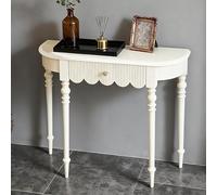 FQMYLTYN Console de 100 cm avec Tiroir, Table D'entrée en Bois Massif, Pieds Hauts de Style Romain, Table D'appoint Demi-Lune pour Couloir, Hall D'entrée, Salon(White)