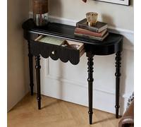 FQMYLTYN Console de 100 cm avec Tiroir, Table D'entrée en Bois Massif, Pieds Hauts de Style Romain, Table D'appoint Demi-Lune pour Couloir, Hall D'entrée, Salon(Black)