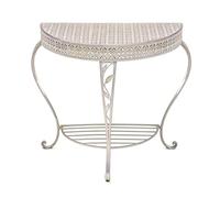 FQMYLTYN Console de Jardin avec Étagère, Table D'appoint Demi-Lune à 2 Niveaux, Support Décoratif pour Plantes en Métal Vintage, pour Entrée, Couloir, Balcon, Véranda(White)