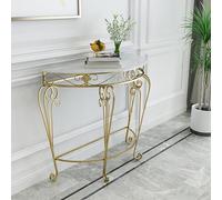 FQMYLTYN Console Demi-Lune, Table D'entrée avec Plateau en Faux Marbre et Pieds en Métal à Volutes, Table D'appoint Semi-Circulaire pour Couloir, Entrée ou Salon(Gold,70x35x80cm)