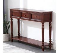 FQMYLTYN Console D'entrée avec 2 ou 3 Tiroirs, Table D'appoint en Bois Massif pour Entrée ou Salon avec Étagère de Rangement, Buffet Étroit pour Salon ou Couloir(Brown,116cm/46in)