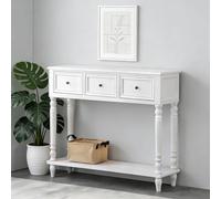 FQMYLTYN Console D'entrée avec 2 ou 3 Tiroirs, Table D'appoint en Bois Massif pour Entrée ou Salon avec Étagère de Rangement, Buffet Étroit pour Salon ou Couloir(White,116cm/46in)