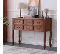 FQMYLTYN Console en Bois Massif à 6 Tiroirs, Table D'entrée de Style Campagnard avec Pieds Réglables, Grand Espace de Rangement pour Hall D'entrée, Couloir ou Salon(Walnut,120cm/47in)