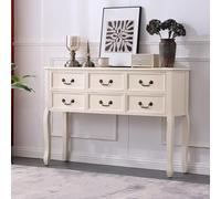 FQMYLTYN Console en Bois Massif à 6 Tiroirs, Table D'entrée de Style Campagnard avec Pieds Réglables, Grand Espace de Rangement pour Hall D'entrée, Couloir ou Salon(White,120cm/47in)