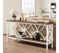 FQMYLTYN Console Étroite à Placer Derrière Le Canapé, Table D'appoint de Style Industriel avec Rangements Multiples, Idéale pour Le Salon, Le Couloir ou L'entrée(White,150cm/59in)