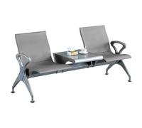 FQMYLTYN Ensemble de Bancs pour Salle D'attente, Chaise de Réception de Bureau 2 Places en PU avec Table, Chaises de Réception D'aéroport, pour Hall D'hôpital, Banque, Salon, École(Gray)