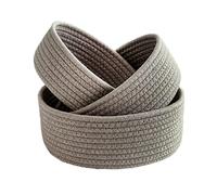 FQQWEE Lot de 3 petits paniers de rangement en corde de coton gris tissés pour bureau, décoration ronde, paniers en corde de coton, plateaux pour entrée, bijoux, jouets, clés