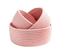 FQQWEE Lot de 3 petits paniers de rangement en corde de coton tissés roses pour bureau, panier décoratif rond en corde de coton pour entrée, bijoux, jouets, clés, S, M, L