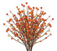 FQQWEE Lot de 4 tiges de baies artificielles d'automne de 39,9 cm avec citrouille, fausses tiges de citrouille, bouquet floral d'automne pour Thanksgiving, décoration d'Halloween