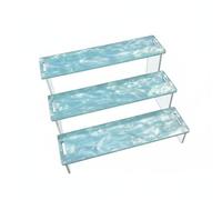 FQRDKT Étagère Présentoir Acrylique Organisateur Support Marbre Vague Fonction Présentation Design Ondulé Adaptée Pièce Étude Rangement Bureau, Bleu Aquatique, Trois Niveaux