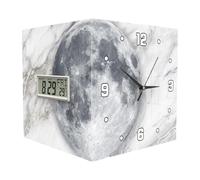 FQRDKT Horloge murale moderne d'angle silencieuse double face avec affichage numérique calendrier, mois, semaine, température en métal acrylique, lune