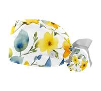 FQURFHY 2 empaqueté,Fleurs Jaunes,charlottes pour Femmes,Calot de Chirurgie à Queue de Cheval，Coiffes de Soins pour Femmes,pour la Cuisine