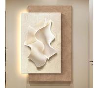 FQWYNMZ Décoration Murale LED en Grès Faite à la Main, Sculpture Murale, Art Abstrait avec Éclairage LED, Tableau Lumineux Moderne pour Salon, Couloir, Chambre(Beige,60x80cm/24x31in)