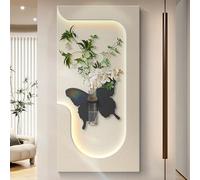 FQWYNMZ Peinture Murale Décorative en Grès, Décoration Murale 3D avec Vase en Verre Intégré, Décoration Artistique Moderne et Minimaliste avec Éclairage LED et Télécommande(Black,40x80cm/16x31in)