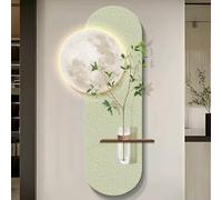 FQWYNMZ Peinture Murale Décorative en Grès, Décoration Murale 3D avec Vase en Verre, Sculpture Murale Suspendue avec Télécommande, pour Entrées, Salons et Couloirs(Green,60x120cm/24x47in)
