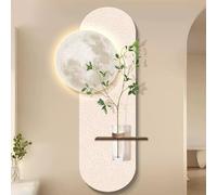 FQWYNMZ Peinture Murale Décorative en Grès, Décoration Murale 3D avec Vase en Verre, Sculpture Murale Suspendue avec Télécommande, pour Entrées, Salons et Couloirs(Beige,70x140cm/28x55in)