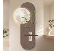 FQWYNMZ Peinture Murale Décorative en Grès, Décoration Murale 3D avec Vase en Verre, Sculpture Murale Suspendue avec Télécommande, pour Entrées, Salons et Couloirs(Dark brown,60x120cm/24x47in)