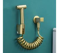 FQYEP Douchette Toilette WC Kit Complet Ensemble De Toilettes Bidet Portatif Mural Eau Froide Uniquement En Laiton avec Tuyau Et Support,Or Brossé
