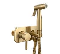 FQYEP Encastré Pulvérisateur de Bidet de Toilette Douchette de Wc Portable Eau Chaude et Froide,Or Brossé,Double Mode