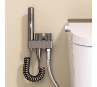FQYEP Ensemble De Pulvérisation pour Toilettes Gris Pistolet Kit Douchette WC Mural En Aluminium Double Interrupteur Trou Unique Eau Froide Uniquement pour Salle De Bain
