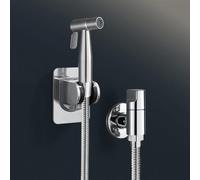 FQYEP Ensemble De Pulvérisation pour Toilettes Pulvérisateur De Bidet À Main Mural avec Support Sans Perceuse,Chromé