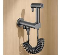 FQYEP Kit Douchette WC En Laiton Mural Double Sortie | Deux Modes De Sortie D'Eau Peuvent Être Connectés Aux Toilettes Ou Au Lave-Linge Adaptés Au Nettoyage Des La Salle De Bain,Gris Pistolet