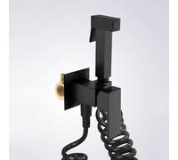 FQYEP Kit Douchette Wc Encastré Pulvérisateur de Bidet de Toilette Eau Chaude et Froide,Noir,Tuyau À Ressort