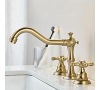 FQYEP Mitigeur Lavabo 3 Trous Or Brossé Robinet Salle de Bain Dore Vintage À Double Poignée,Modèle B