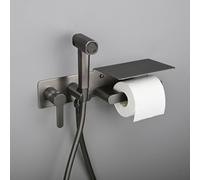 FQYEP Pulvérisateur de Bidet Double Mode (Jet/Soft) Douchette Toilette Wc Encastrable avec Porte Essuie-Tout,Gris