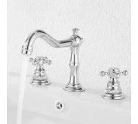FQYEP Robinet Lavabo Salle de Bain 3 Trous Retro Robinet Lave Main Deux Poignées en Laiton,Chromé,Un