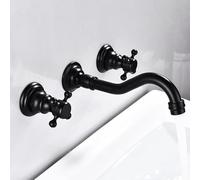 FQYEP Robinet Mural Salle de Bain 3 Trous Double Poignée Robinet Lavabo Salle de Bain Rétro en Laiton,Noir