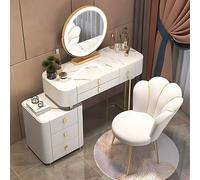 (fr:Coiffeuse,(de:Set, bureau avec plateau en ardoise, 6 tiroirs et armoire latérale, y compris chaise en forme de fleur et miroir de maquillage chic, bois massif, pour filles (blanc, 31.5")")