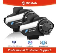 【FR STOCK】Moman Lot de 2 casques de moto avec interphone, mélange audio dynamique à 4 modes, portée de 1 km, système de communication sans fil noir