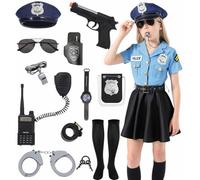 FR050M Costume de policier pour enfant fille - Accessoire de policière - Cosplay - Avec accessoires - Équipement de police - Uniforme avec menottes - Pour carnaval, Halloween