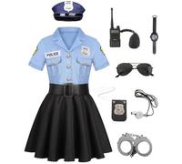 FR050S Costume de policier pour enfant fille - Accessoire de policière - Cosplay - Avec accessoires - Équipement de police - Uniforme avec menottes - Pour carnaval, Halloween