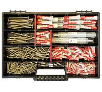 Frackmann Kit de vis et chevilles 240 pièces - Mallette d'assortiment avec chevilles Fischer DuoPower d'origine, vis Torx, 6 embouts et 4 forets SDS - Tailles 5 x 25 - 10 x 50 mm - Kit de fixation