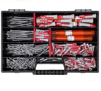 FRACKMANN Lot de 240 vis en acier inoxydable V2a - Avec chevilles Fischer DuoPower - Tailles 5 x 25 à 10 x 50 mm - Dans un coffret assortiment avec 6 embouts Torx - Foret à béton SDS étoile - Kit de
