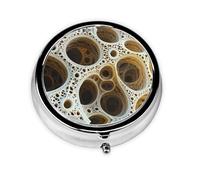 Fractal Boîte à pilules circulaire portable en treillis 3 compartiments, peut être mise dans un portefeuille, une poche, légère et pratique, mini boîte à pilules ronde