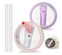 Fracurs 2 Couvercle Etanche pour 40 oz Stanley Cup,Couvercle de Remplacement Étanche et Anti-poussière avec 2 Pailles en Silicone, Accessoires pour Stanley Cup (Rose et Violet)