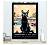 Fräulein Fantasie und die schwarze Katze (hochwertiger Premium Wandkalender 2026 DIN A2 hoch), Kunstdruck in Hochglanz: Vintage Illustration, die alte Rollenbilder auf den Kopf stellen