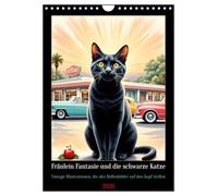 Fräulein Fantasie und die schwarze Katze (Wandkalender 2026 DIN A4 hoch), CALVENDO Monatskalender: Vintage Illustration, die alte Rollenbilder auf den Kopf stellen