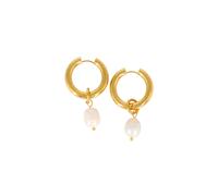 Fräulein Wunder Boucles d'oreilles 'Creolen Süsswasserperlen Gross Edelstahl Gold' or, Taille 2 x 4,2 cm