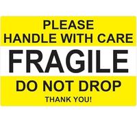 Fragile Please Handle with Care Do Not Drop Lot de 500 autocollants imperméables Jaune vif 5,1 x 7,6 cm