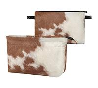 Fragment of a Skin of a Cow Brown White Mixed Color Real Cow Skin Women Cosmetic Storage Handbag Case Portable Coin Purse Purse Makeup Bag Toiletry Handbag Organizer, Large Ladies Pouch Holder S