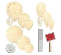Frahou Ensemble de 11 Moules et Peignes de Découpe de Feuilles en Macramé, Gabarit de Découpe en Bois et Cuir, Peigne à Franges en Acier Inoxydable
