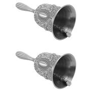 Frahou Lot de 2 cloches à main - En métal - Pour service à la main - Cloche de table - Cloche de thé - Cloche de - Cloche de Noël - Argenté