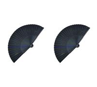 Frahou Lot de 2 éventails classiques pliables en soie étoilée, éventail de danse pliable en tissu japonais chinois en bambou (noir)